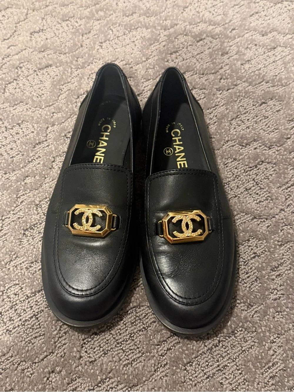 CHANEL black leather